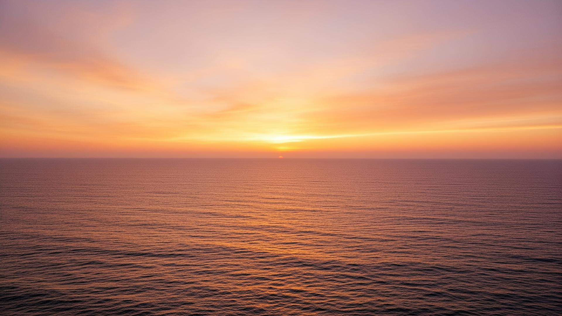Sunset over a calm ocean horizon